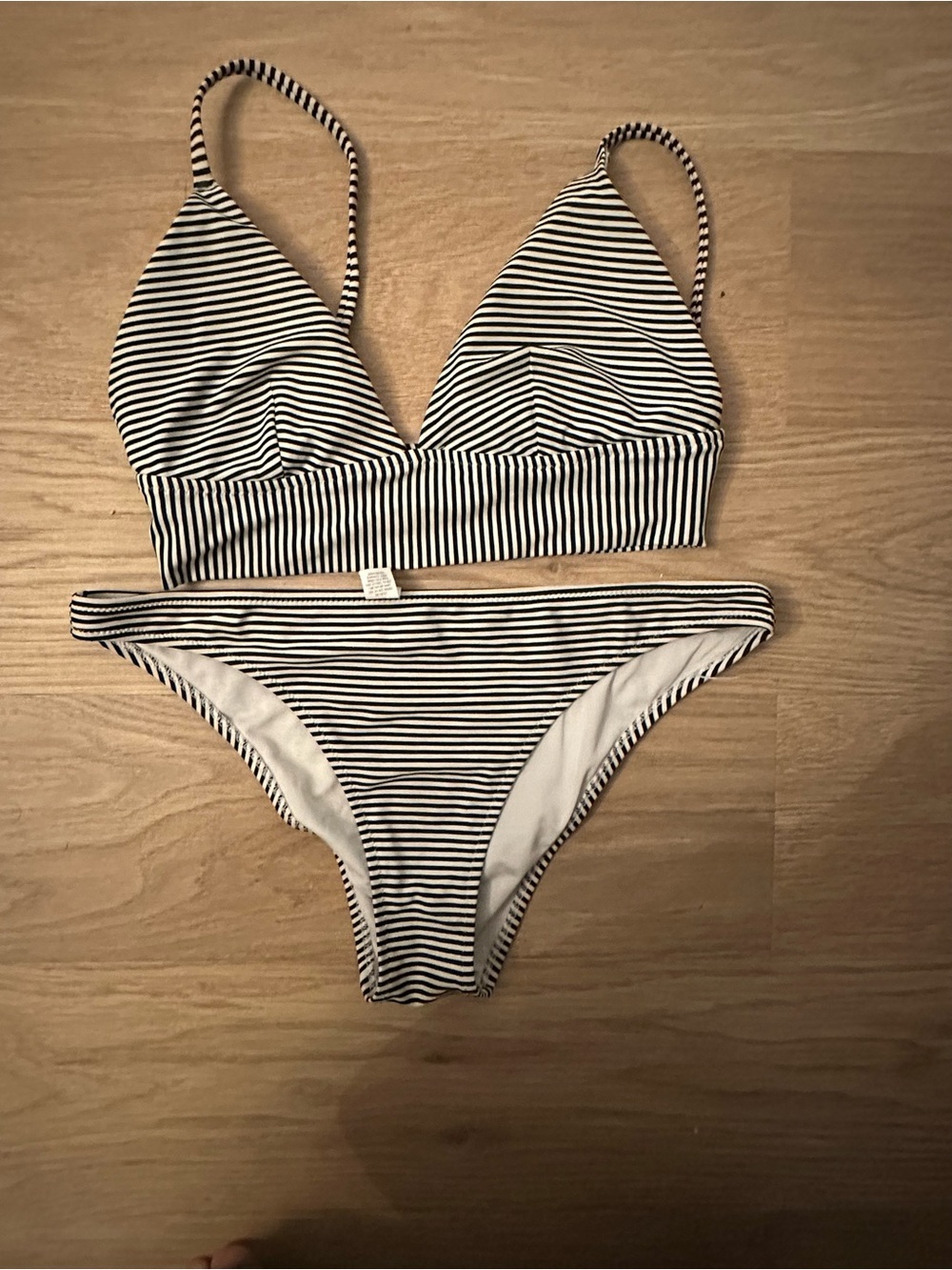 aerie Black and White Striped Bikini Set